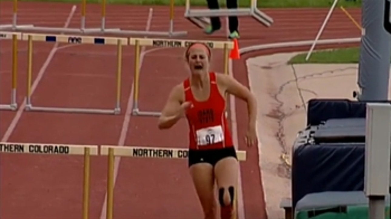 College hurdler ruptures achilles in middle of race then does something awesome for her team. 