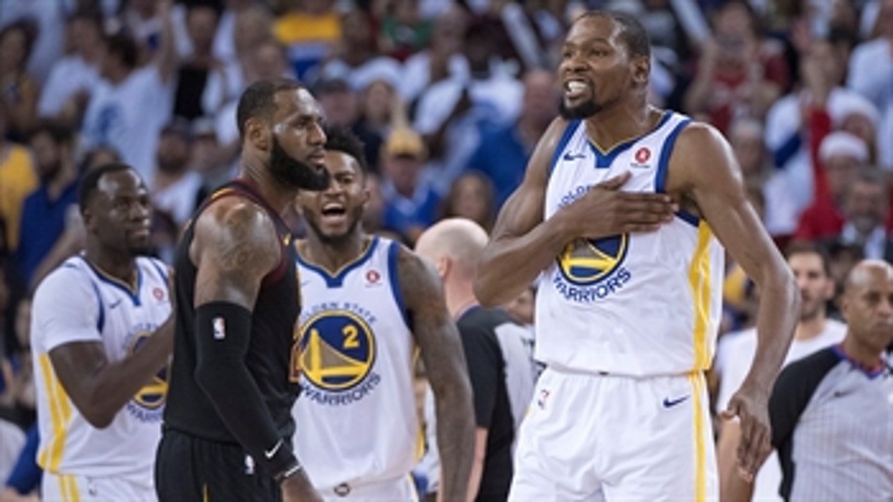 Nick Wright reacts to Kevin Durant and the Warriors' 99-92 win over the Cleveland Cavaliers