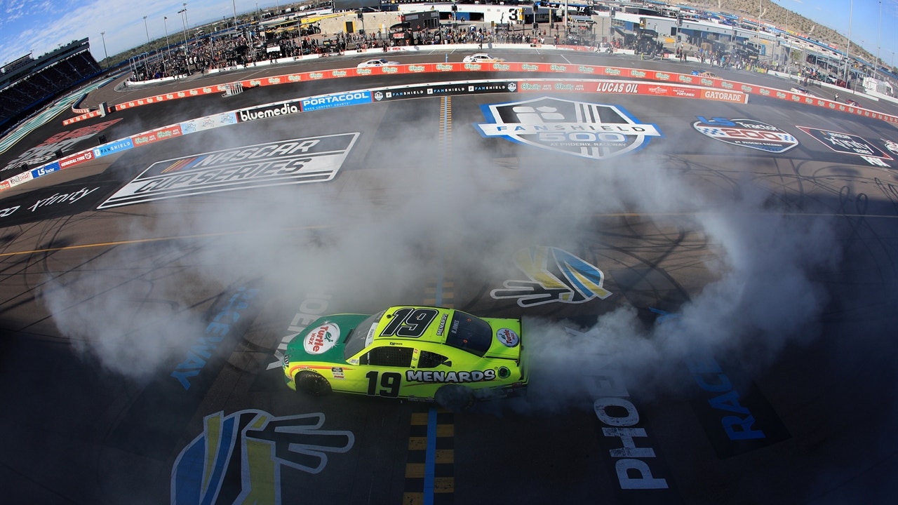 LAST LAPS: Brandon Jones leads the pack for his second career Xfinity Series win