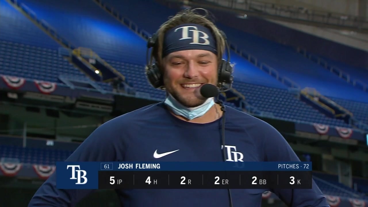 Rays LHP Josh Fleming giving game ball to his mom after MLB debut