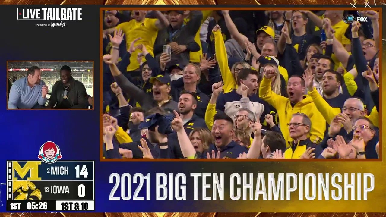 "What did I say!" - Devin Gardner, Braylon Edwards, Geoff Schwartz and RJ Young react to Donovan Edward's 75-yard touchdown pass on the Big Ten Championship Live Tailgate sponsored by Wendy's