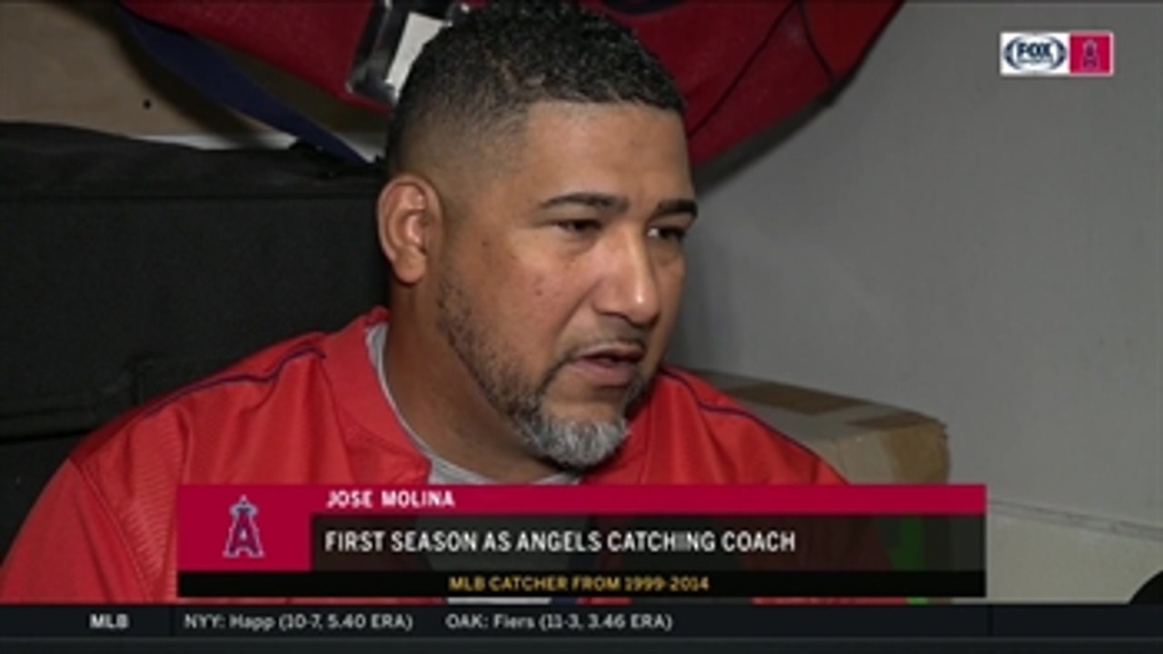 Jose Molina on what its like to coach the Angels' younger catchers