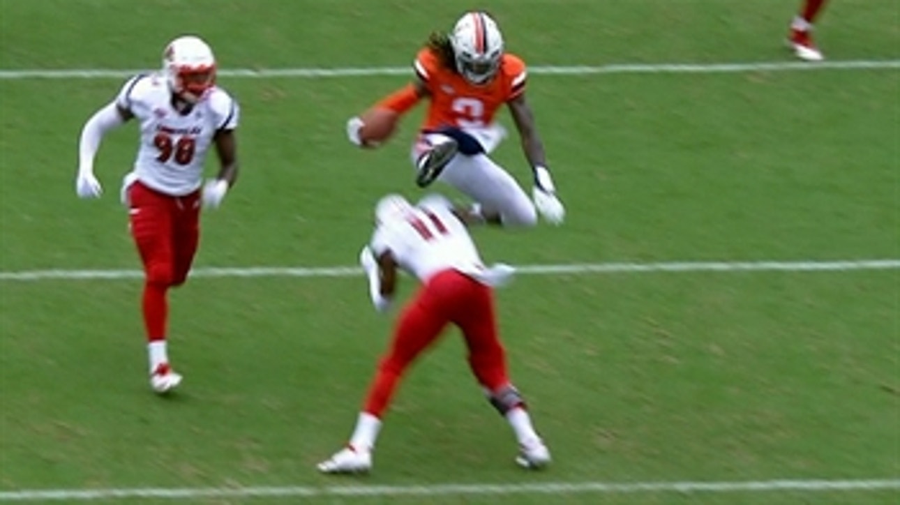 Virginia quarterback Bryce Perkins hurdles a defender on 37-yard run