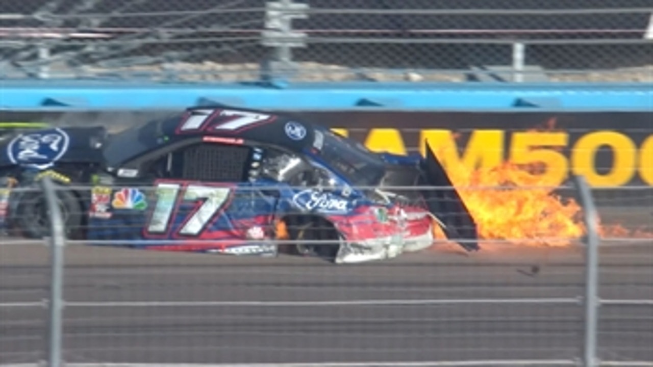 Ricky Stenhouse Jr. erupts into flames and slams the outside wall ' 2018 ISM RACEWAY