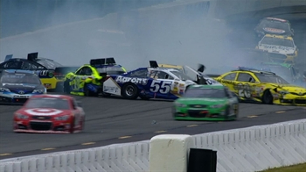 CUP: Massive Restart Wreck Damages 13 Cars - Pocono 2014