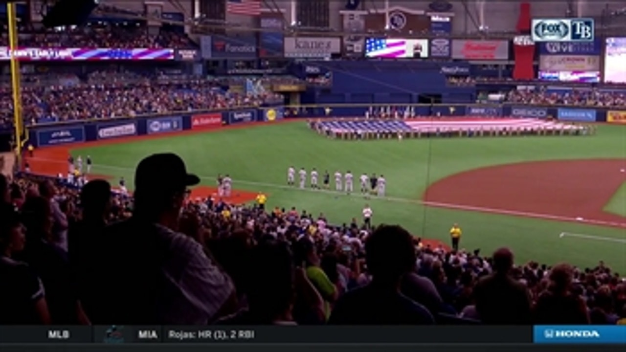 A patriotic ceremony in honor of the 4th of July before Rays-Yankees take field