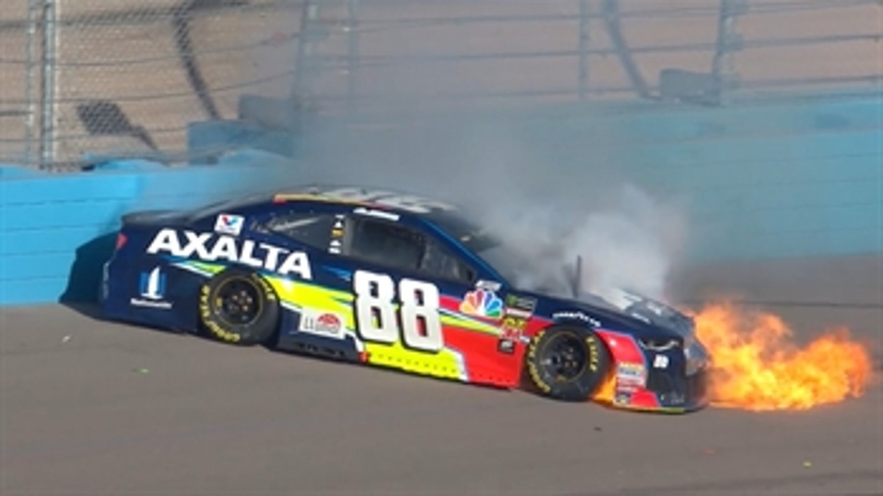 Engine issue causes Alex Bowman to spin and catch fire | 2018 ISM RACEWAY