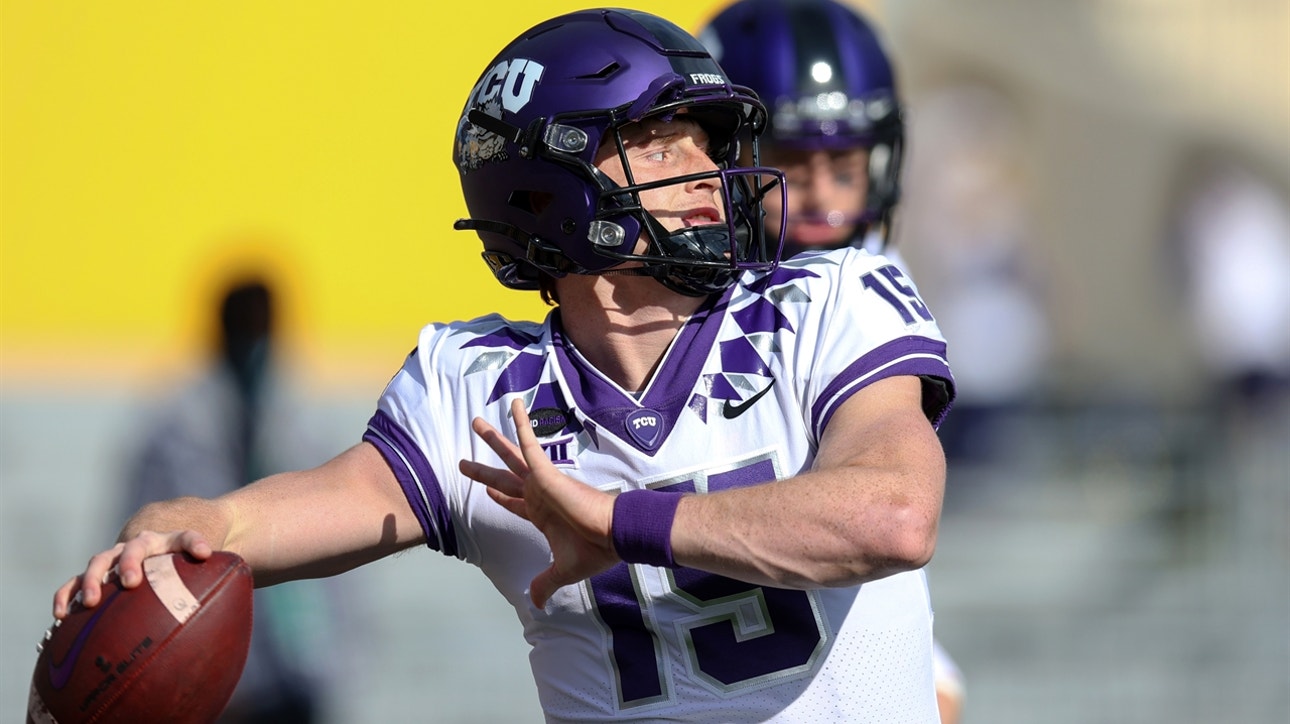 TCU QB Max Duggan gets picked off by Tykee Smith at the goal line