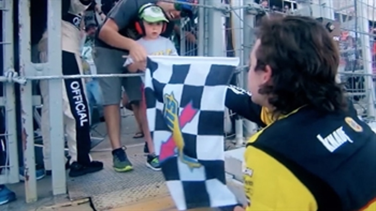 Ryan Blaney talks about why he gives his checkered flags away to young race fans