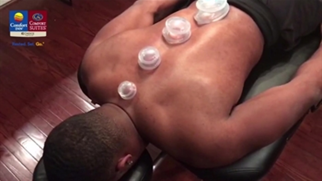 Bengals defensive back KeiVarae Russell gets cupping therapy to recover after the game ' PROcast