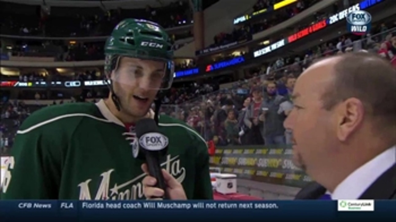Marco Scandella reacts to scoring the game-winner in OT