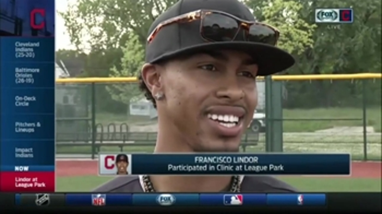 Francisco Lindor participates in youth baseball clinic