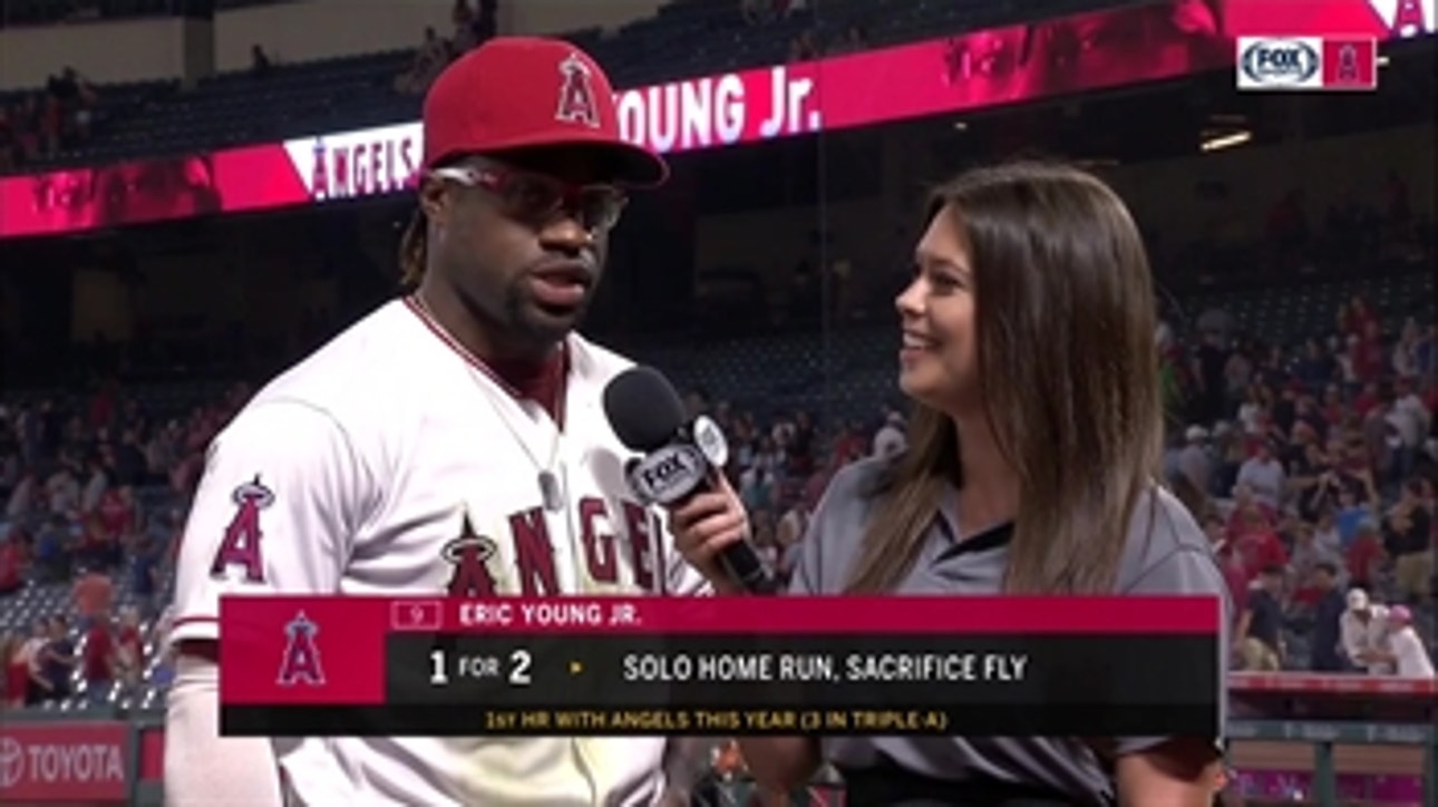 Listen to Eric Young Jr. after his first home run and amazing diving catch against the Tigers