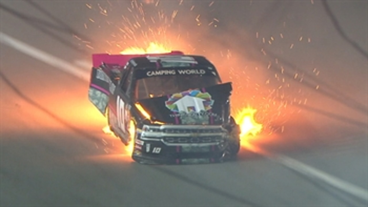 Jennifer Jo Cobb erupts into flames at Daytona ' 2018 TRUCK SERIES ' FOX NASCAR