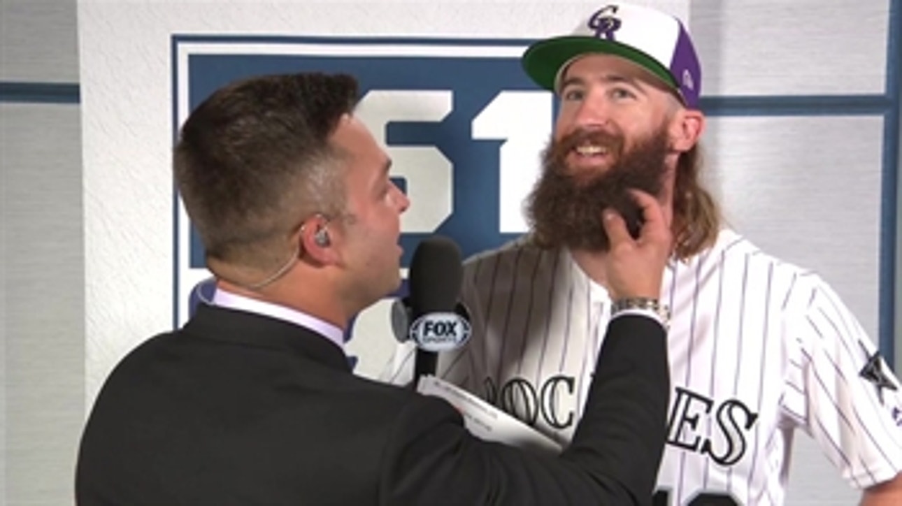 Nick Swisher caresses Charlie Blackmon's beard pre-All-Star Game