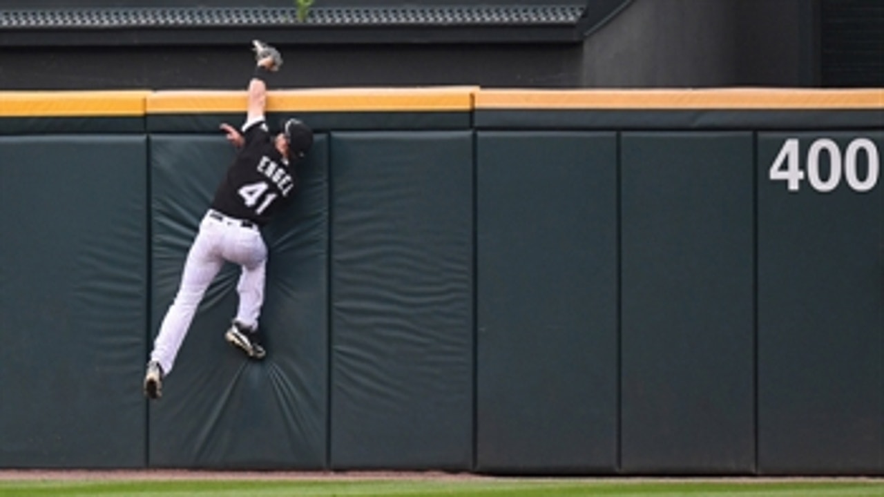 Adam Engel slams into the wall on this miraculous, leaping grab to steal a homer away from Austin Jackson