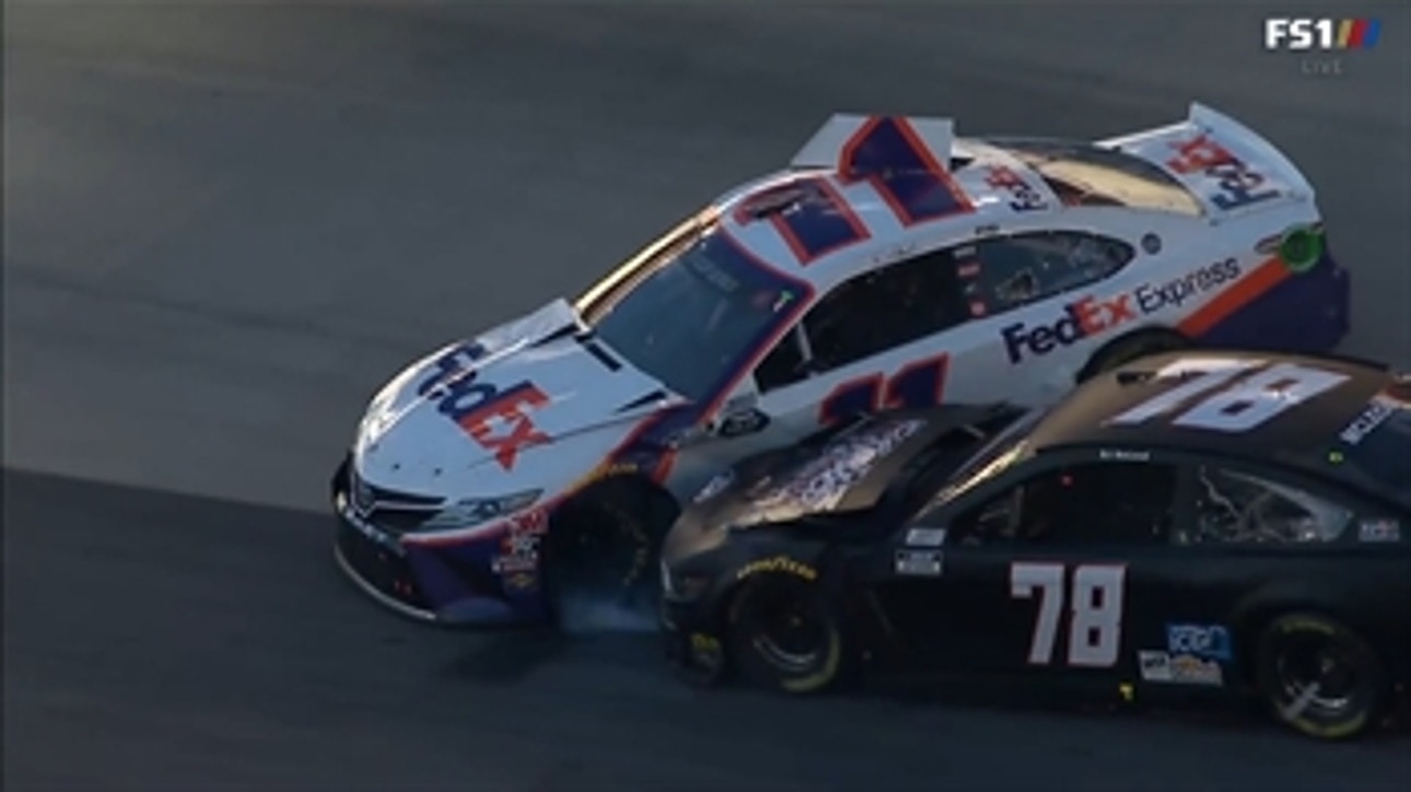 Hamlin crashes as Elliott, Logano battle for lead late