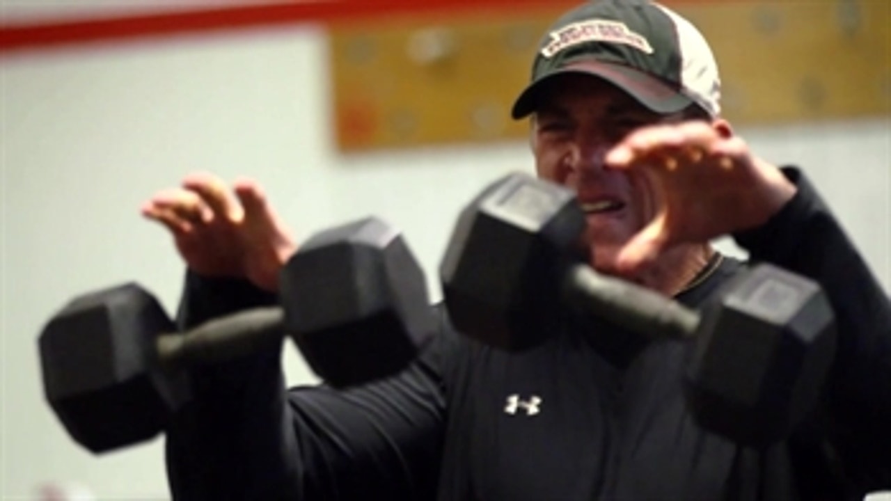 Lifting weights with Hurricanes coach and NHL legend Rod Brind