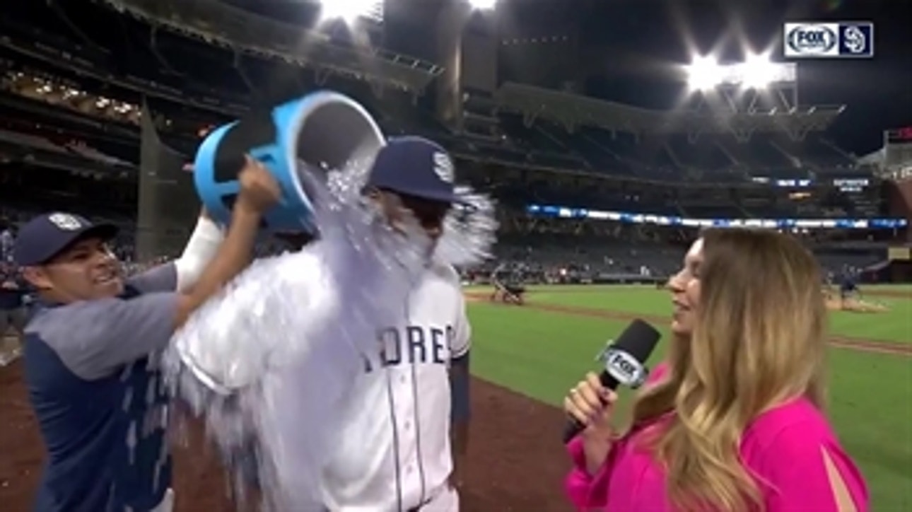 Franmil Reyes receives a Gatorade bath, talks about big home run