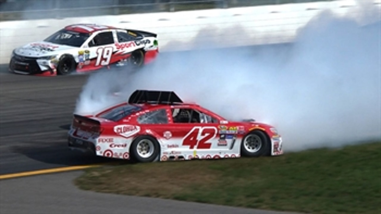 CUP: Kyle Larson Spins in Big Wreck - Loudon 2016