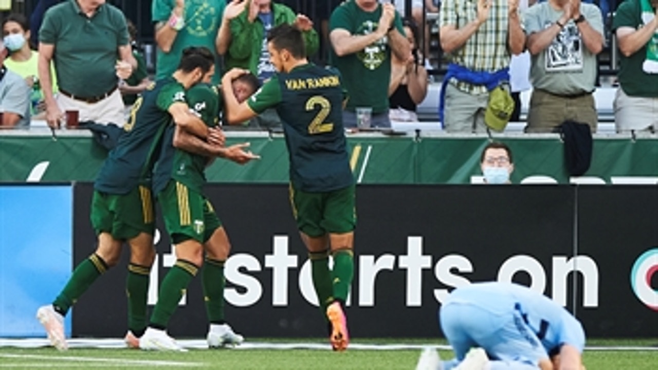 Marvin Loría's late first-half goal hands Timbers a 2-1 win over Sporting Kansas City