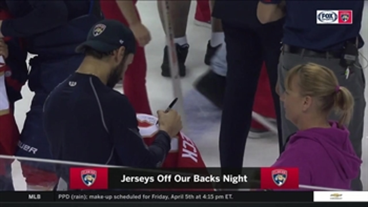 Panthers give game-worn jerseys to fans after Thursday's game