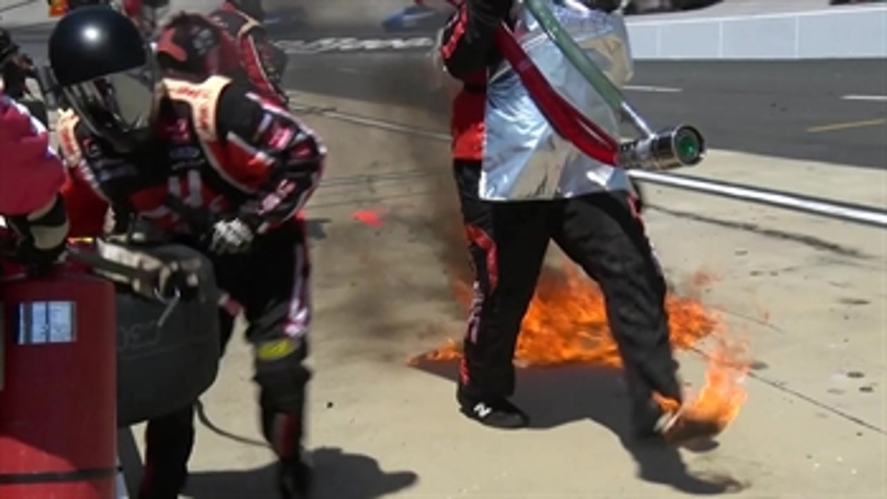 Cole Custer's pit crew member catches on fire ' 2018 NASCAR XFINITY SERIES ' FOX NASCAR