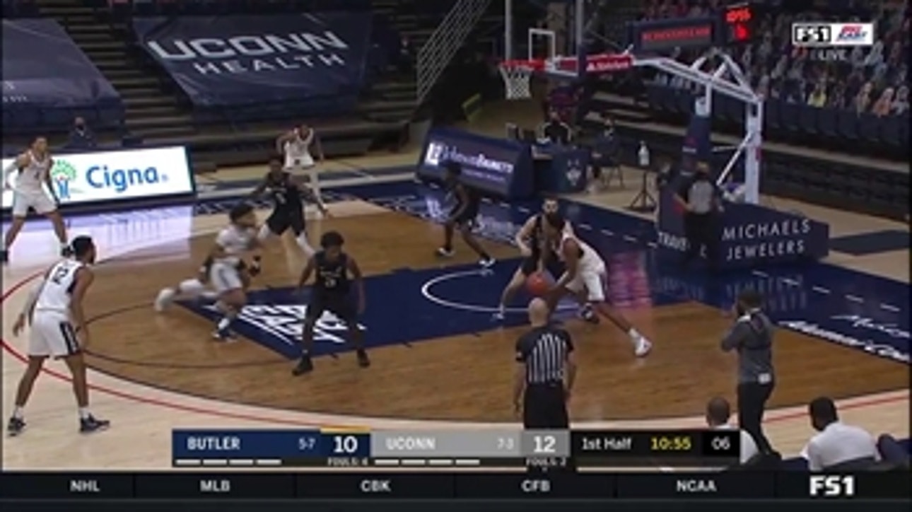 Tyler Polley knocks down three to extend UConn's first-half lead over Butler