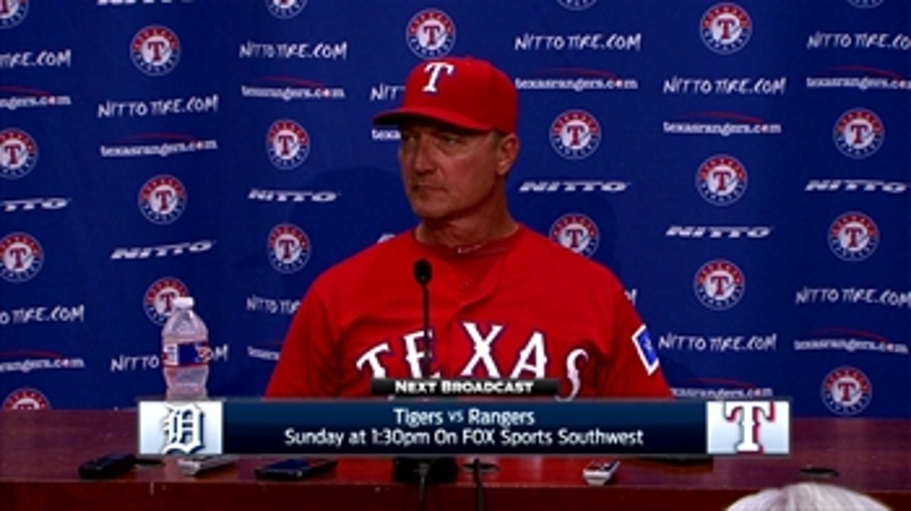 Jeff Banister on Hamels 14 hits allowed in 2-0 loss