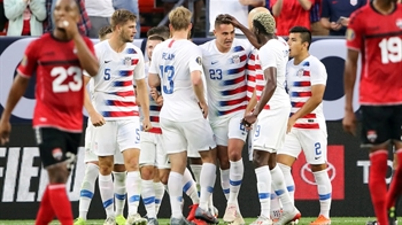 Aaron Long heads in cross from Christian Pulisic to give USMNT 1-0 lead ' 2019 CONCACAF Gold Cup