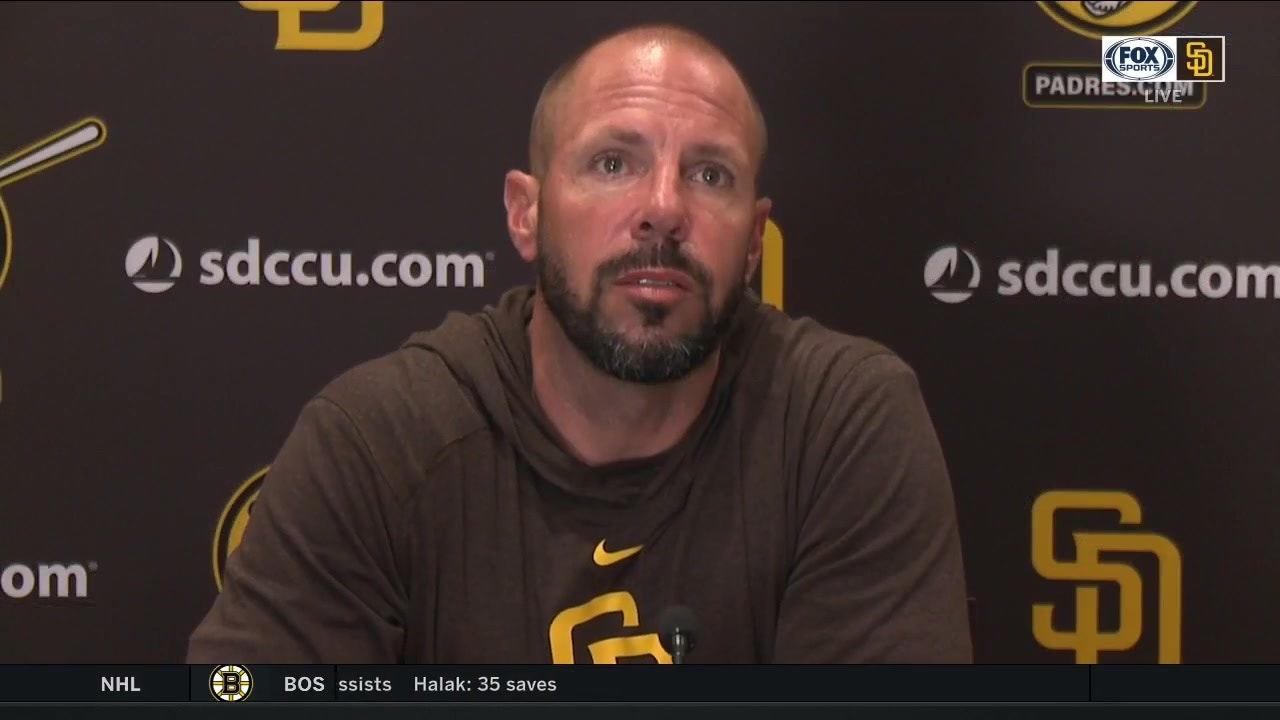 Jayce Tingler inside the clubhouse after Padres 8-3 loss to Mariners