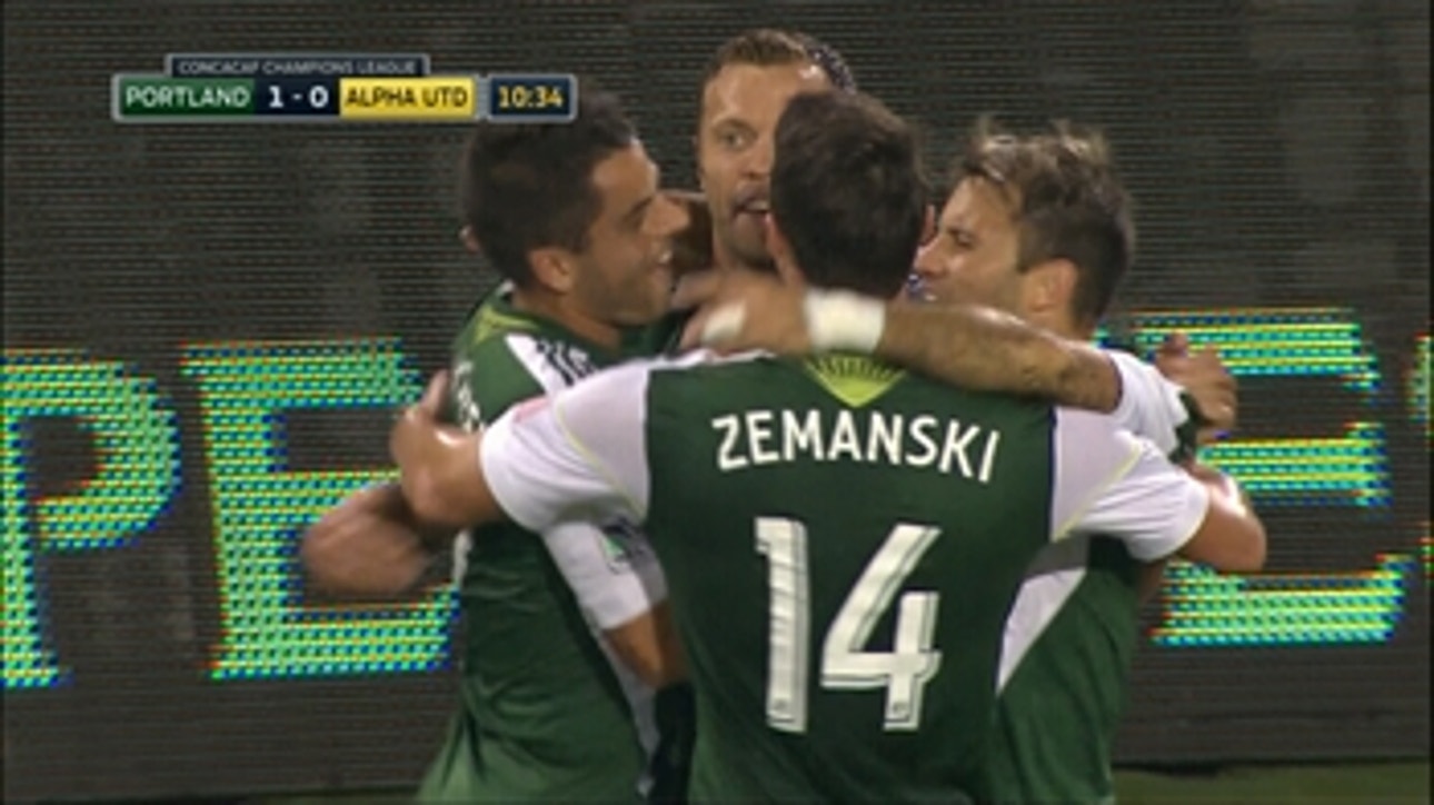 Jewsbury puts the Timbers up 1-0 against Alpha United