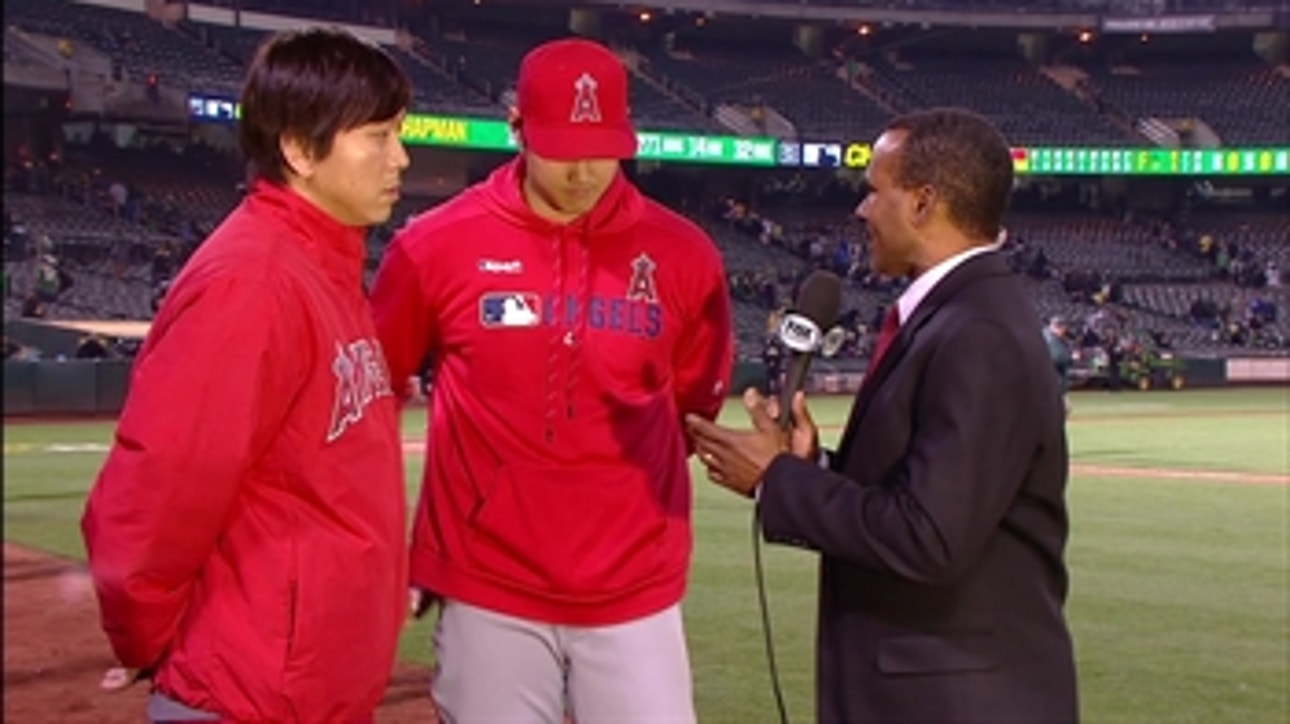 Ohtani on his game-winning 2 run single that advanced Angel's 6-4 over A's