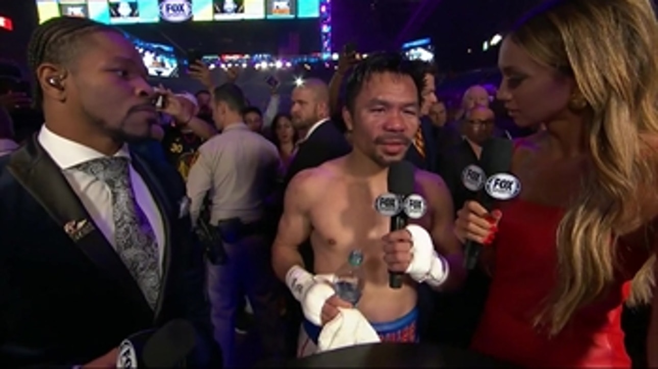 Manny Pacquiao speaks with Kate Abdo and Shawn Porter after his split-decision victory