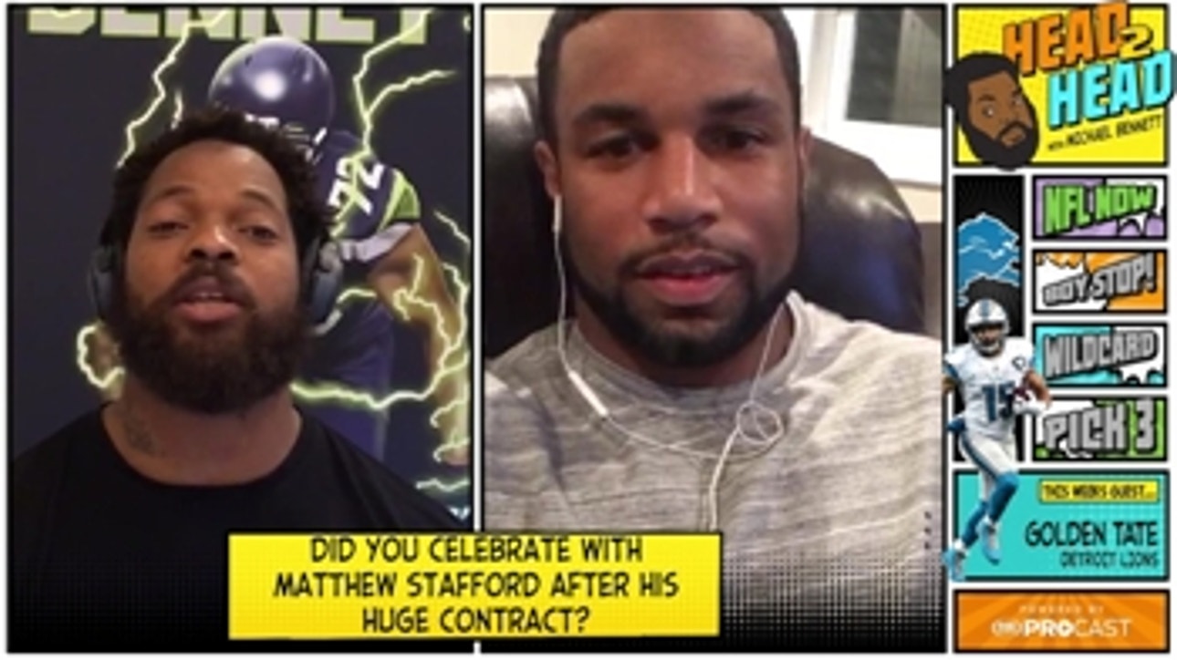 How did Golden Tate and his Detroit Lions teammates celebrate Matt Stafford's record-breaking contract?