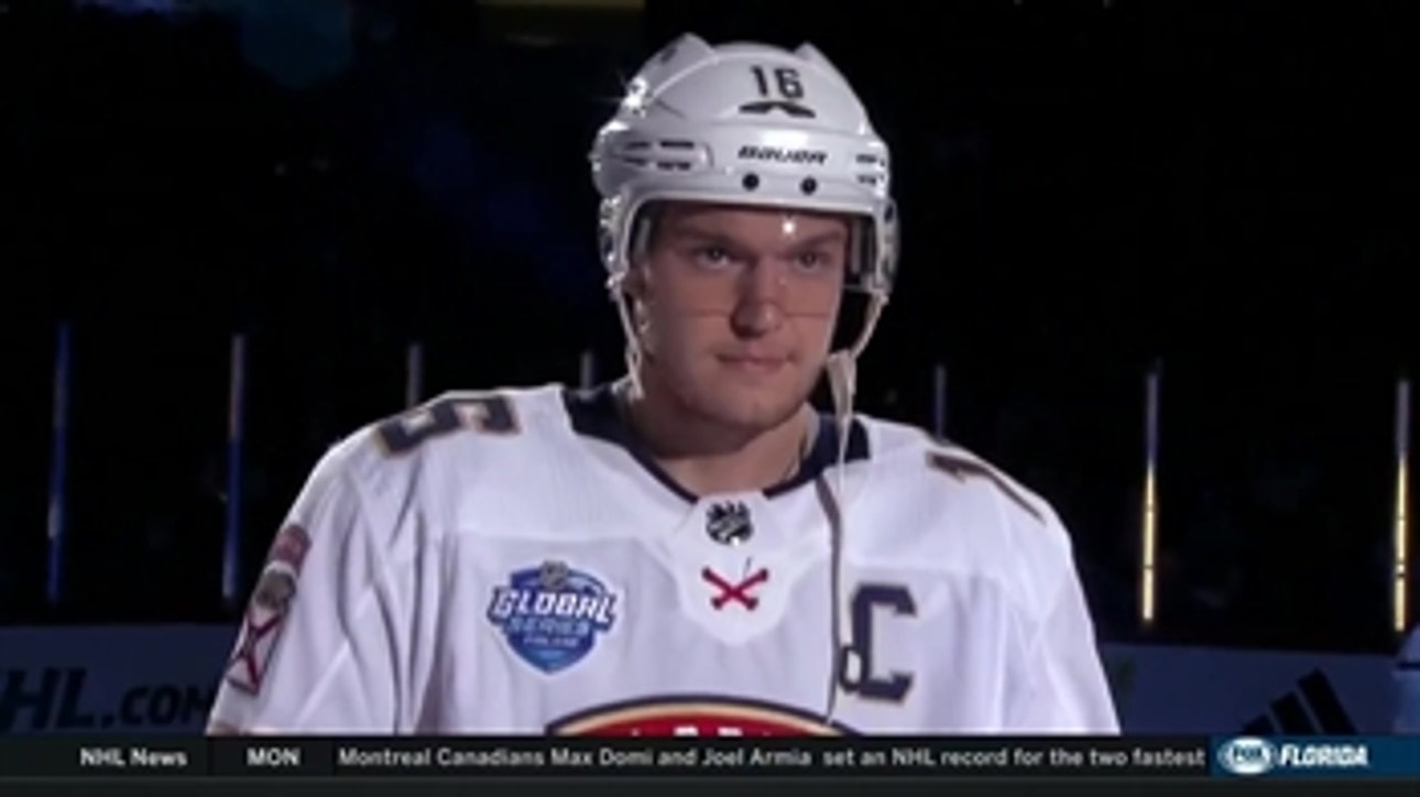Aleksander Barkov gets a rousing ovation during Panthers introductions in Finland