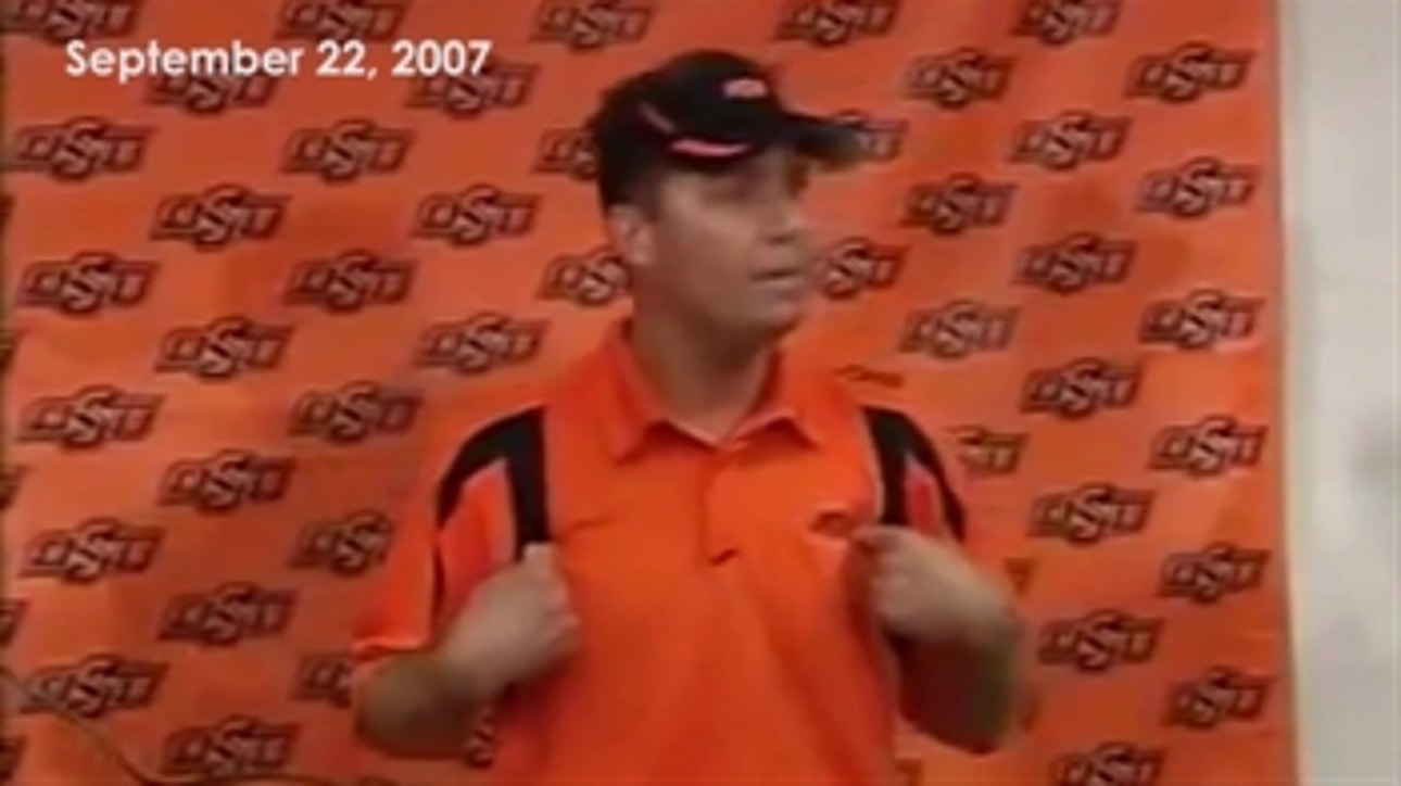 What does Mike Gundy think of his 'I'm a man, I'm 40' press conference eight years later?