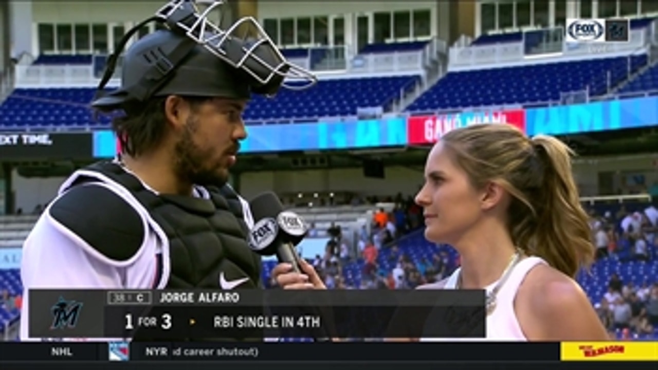 Jorge Alfaro discusses his multi-RBI day, Sandy Alcantara's pitching