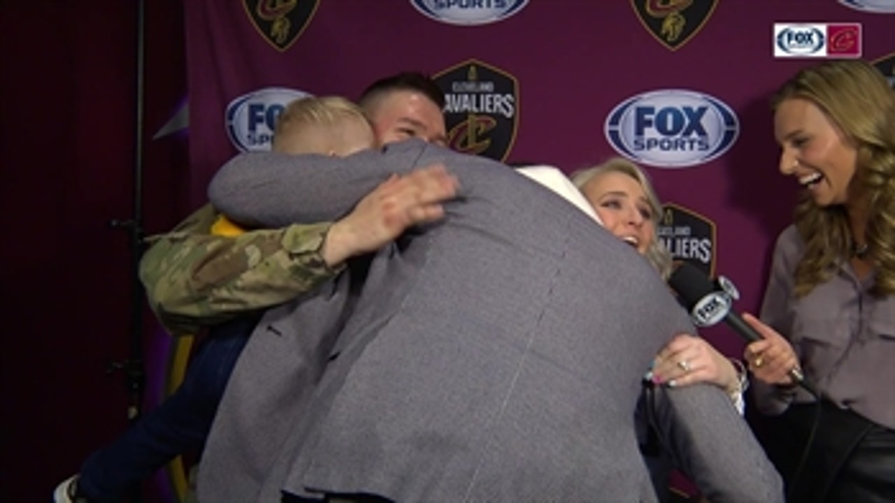 Kevin Love & Tristan Thompson surprise military member & family with hugs
