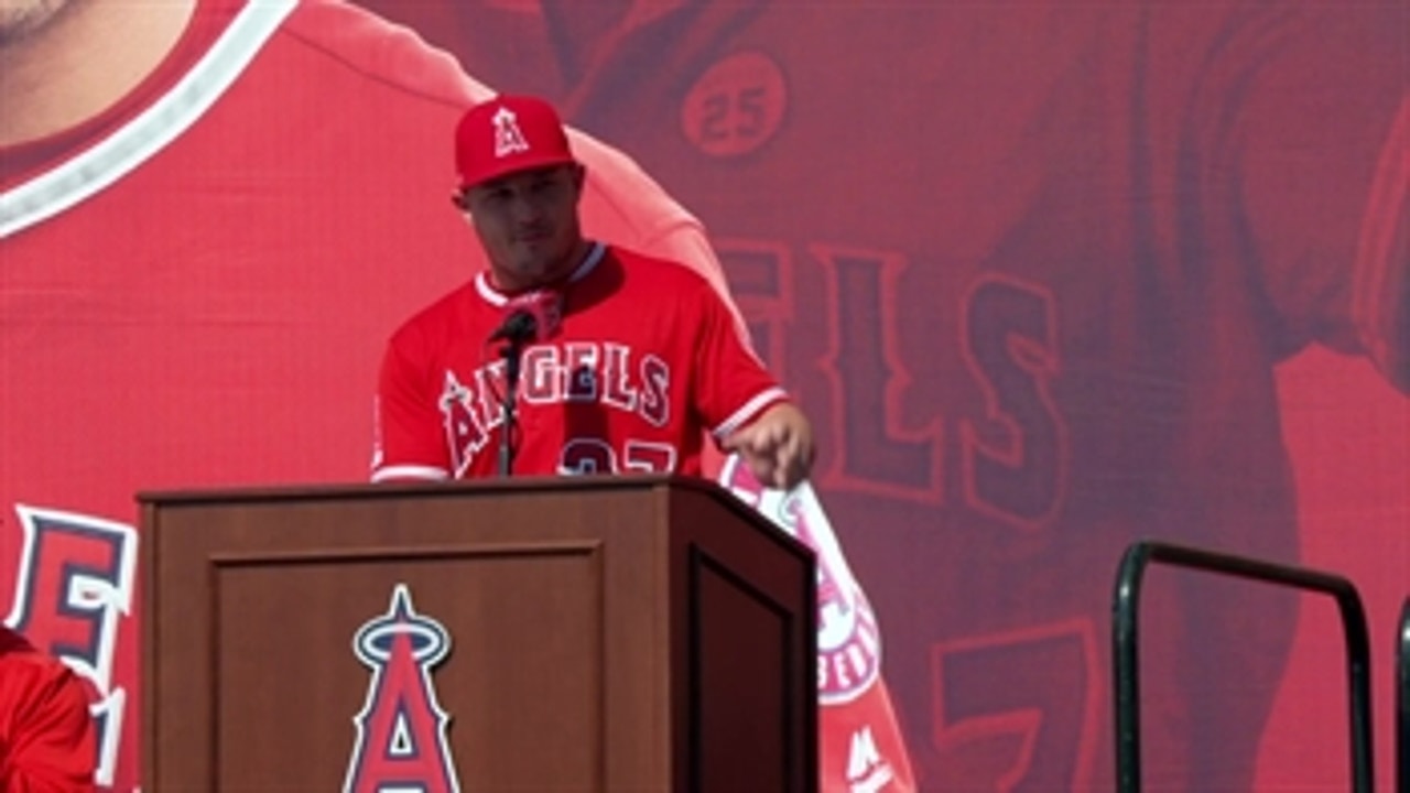 Mike Trout gets mic'd up for contract extension press conference