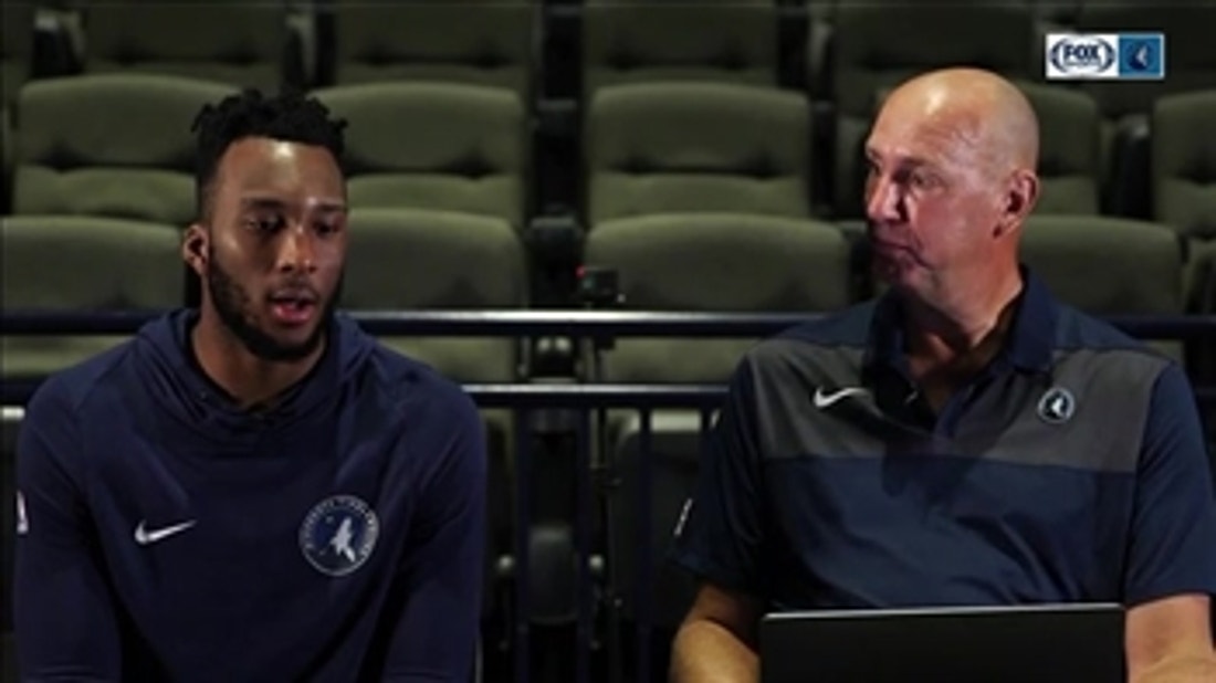 In the video room with Wolves guard Josh Okogie