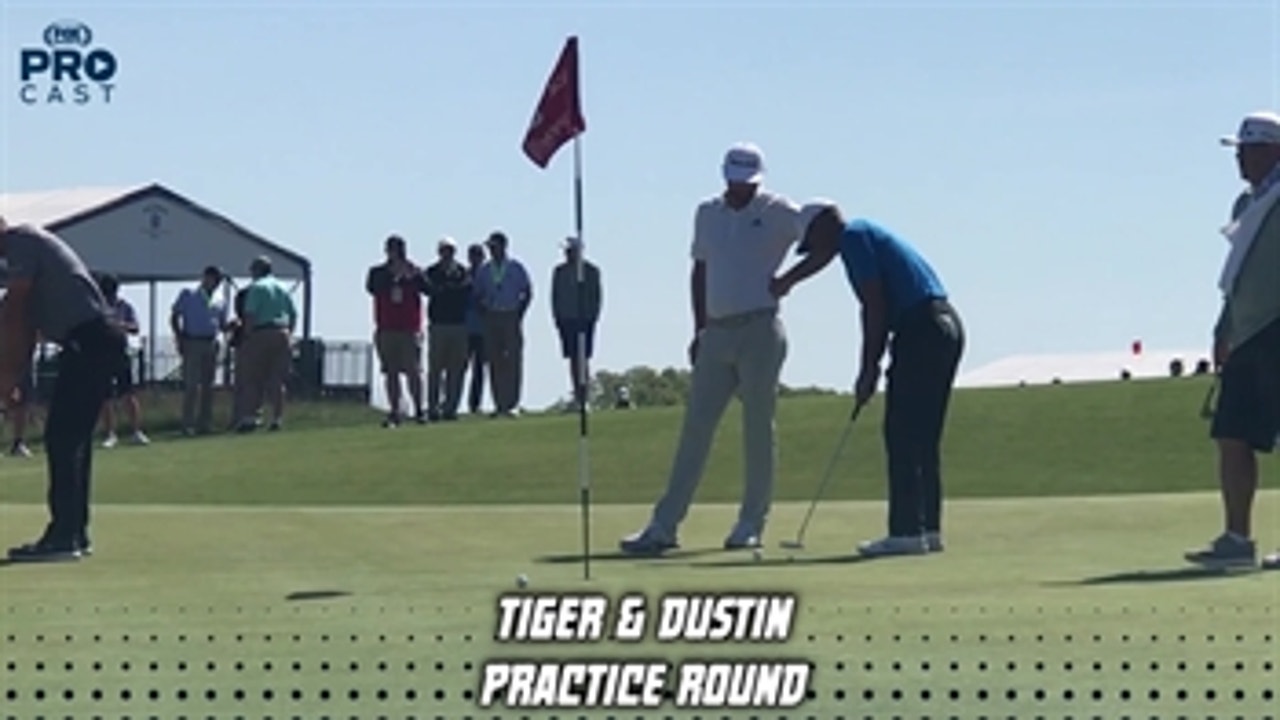 Tiger Woods and Dustin Johnson get their practice swings in