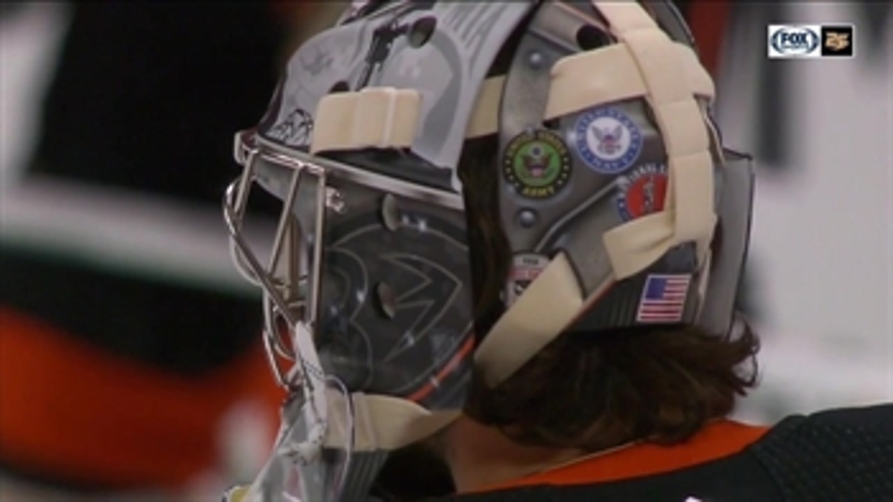John Gibson to wear military-inspired goalie mask, auction it off for charity