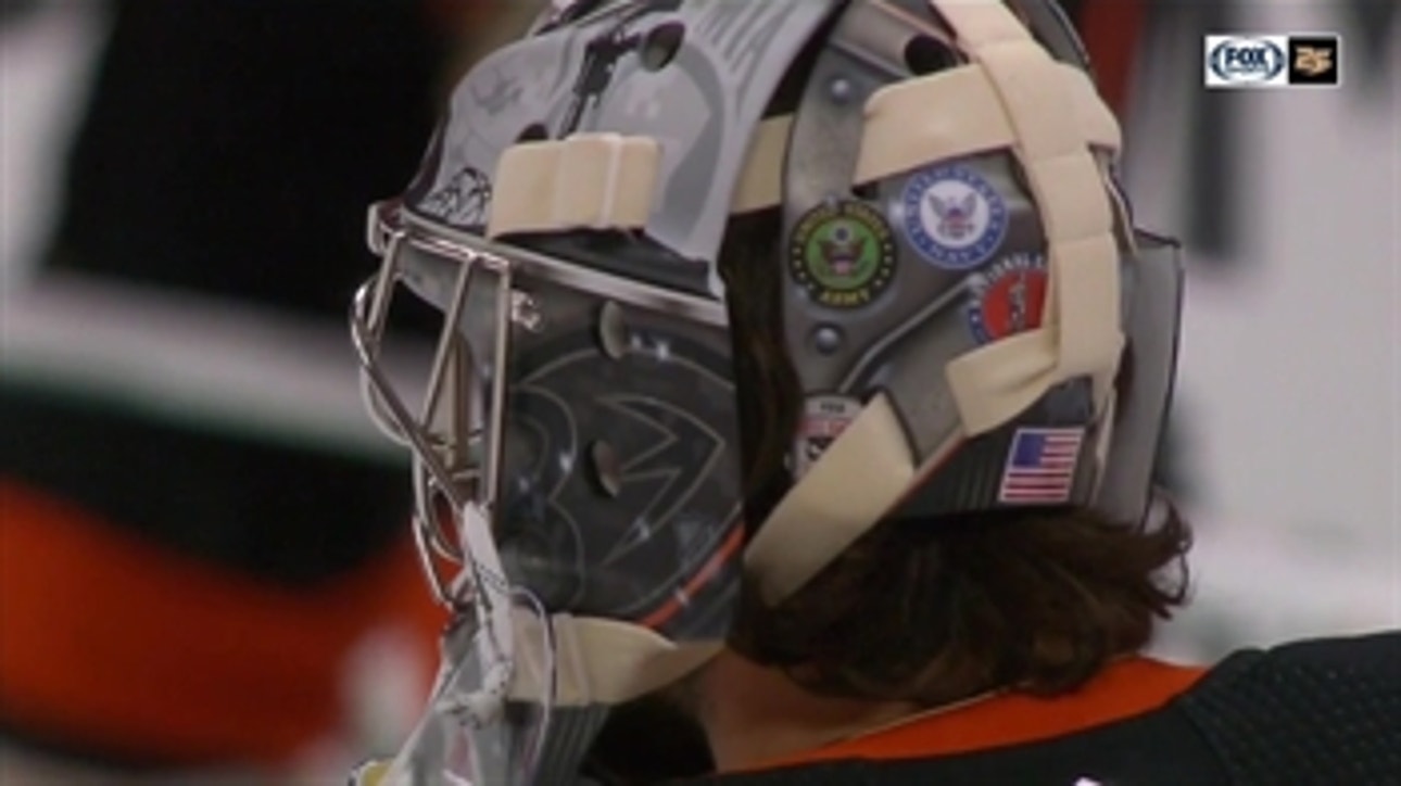 John Gibson to wear military-inspired goalie mask, auction it off for charity