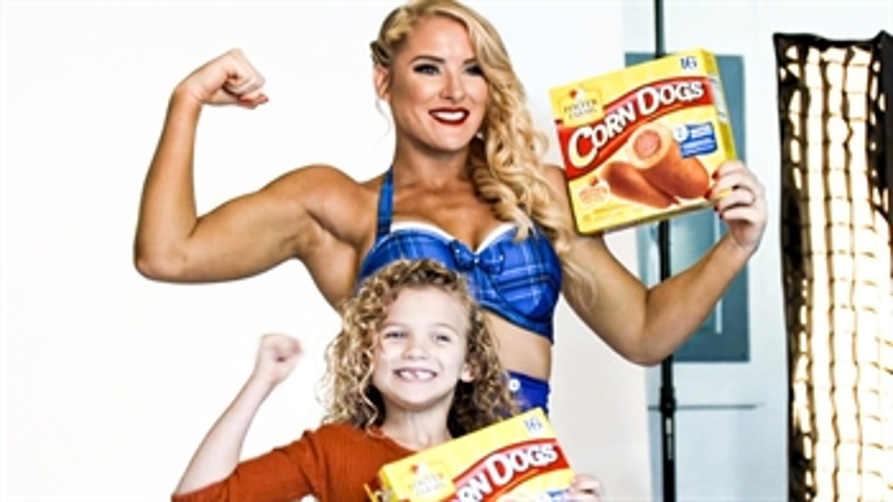 On set with Lacey Evans and her daughter for Foster Farms commercial