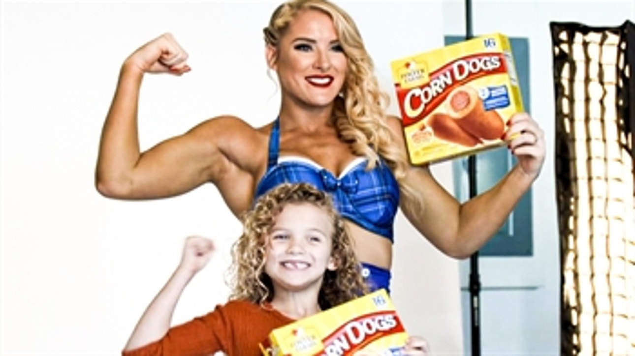 On set with Lacey Evans and her daughter for Foster Farms commercial