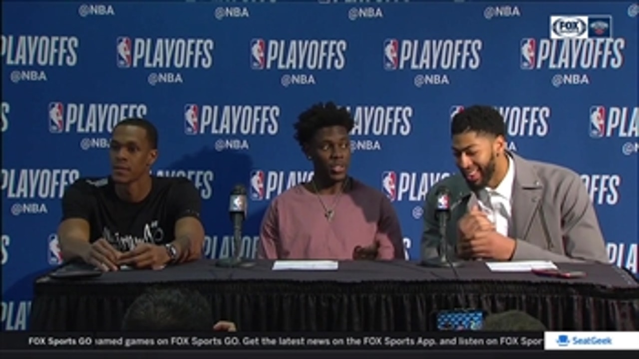 Holiday, Rondo, and  Davis Press Conference - Game 4 ' Trail Blazers at Pelicans