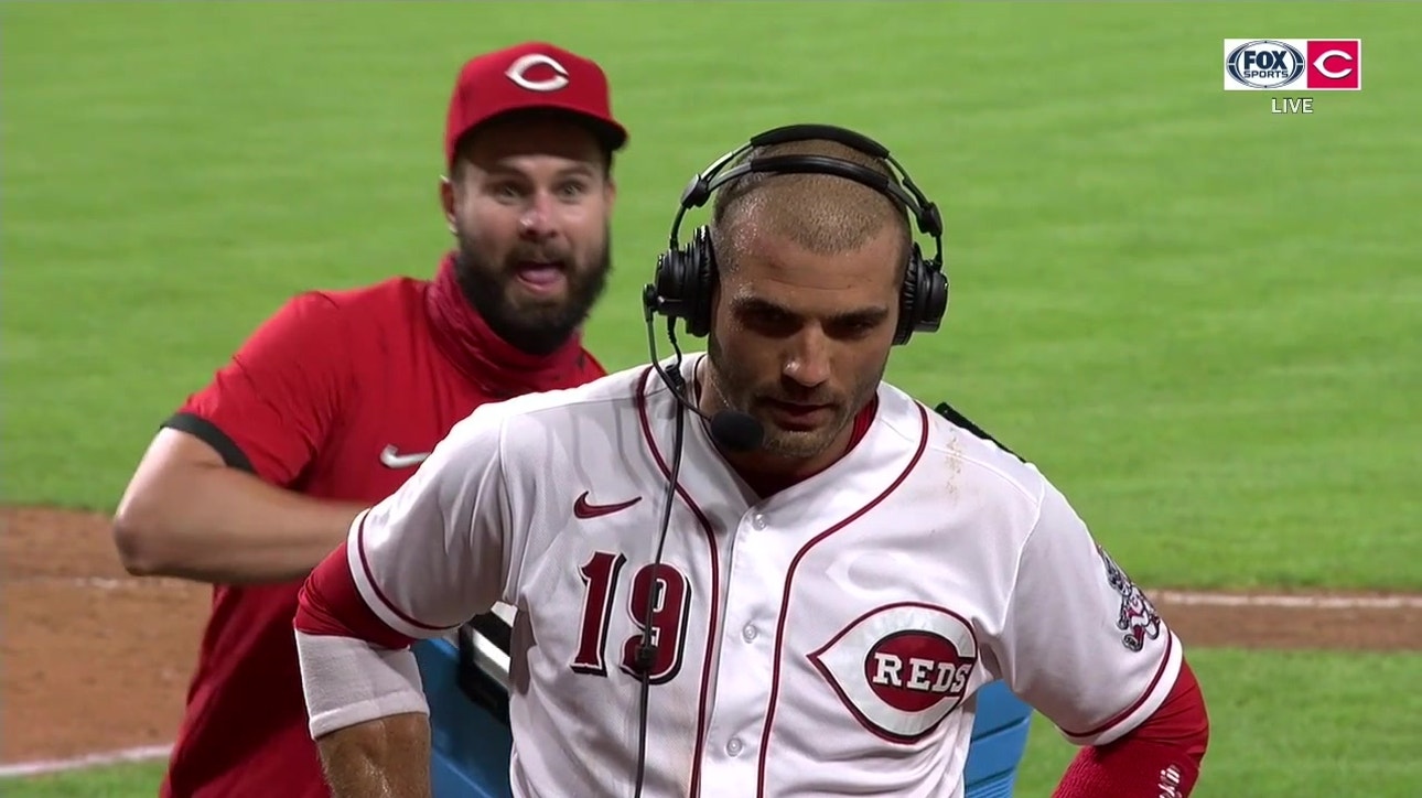 Joey Votto's postgame was interrupted by Jesse Winker's antics