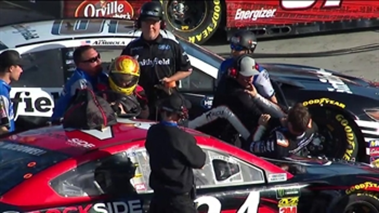 Daniel Suarez and Michael McDowell fight on pit road during Monster Energy Cup qualifying ' FOX NASCAR