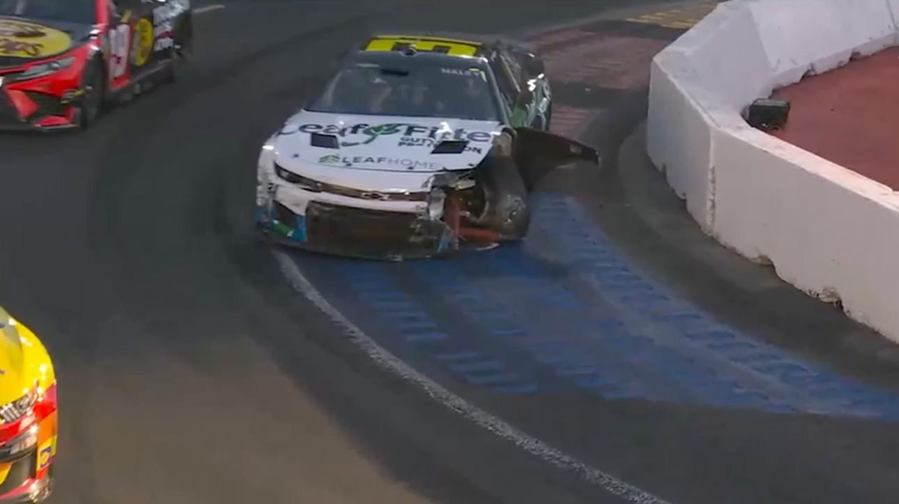 Justin Haley wrecks into wall with 35 laps to go in Clash at the Coliseum after repeated contact with Kyle Larson